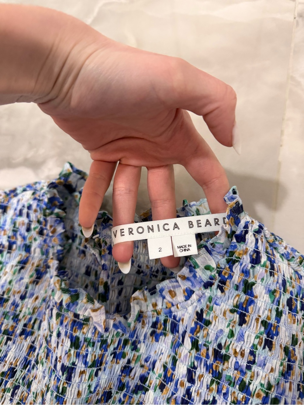 Veronica Beard Kali Floral Smocked Three-Quarter Sleeve Top - Picture 5 of 6